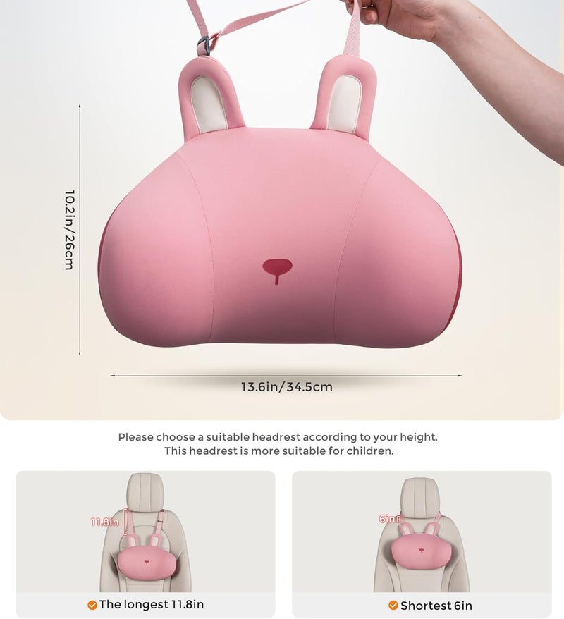 BEBAS Car Neck Pillow Travel - Adjustable Memory Foam Neck Support Pillow for Sleeping, Breathable & Machine Washable Cover, Soft Support for Adults & Kids - Gift (Pink - Rabbit) - Image 3